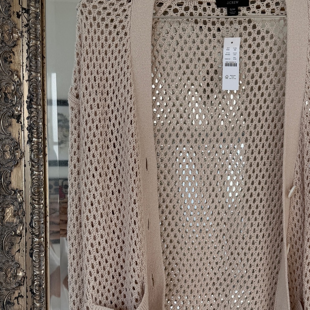 J. Crew Cream Open-Weave Button Cardigan - Picture 3 of 4